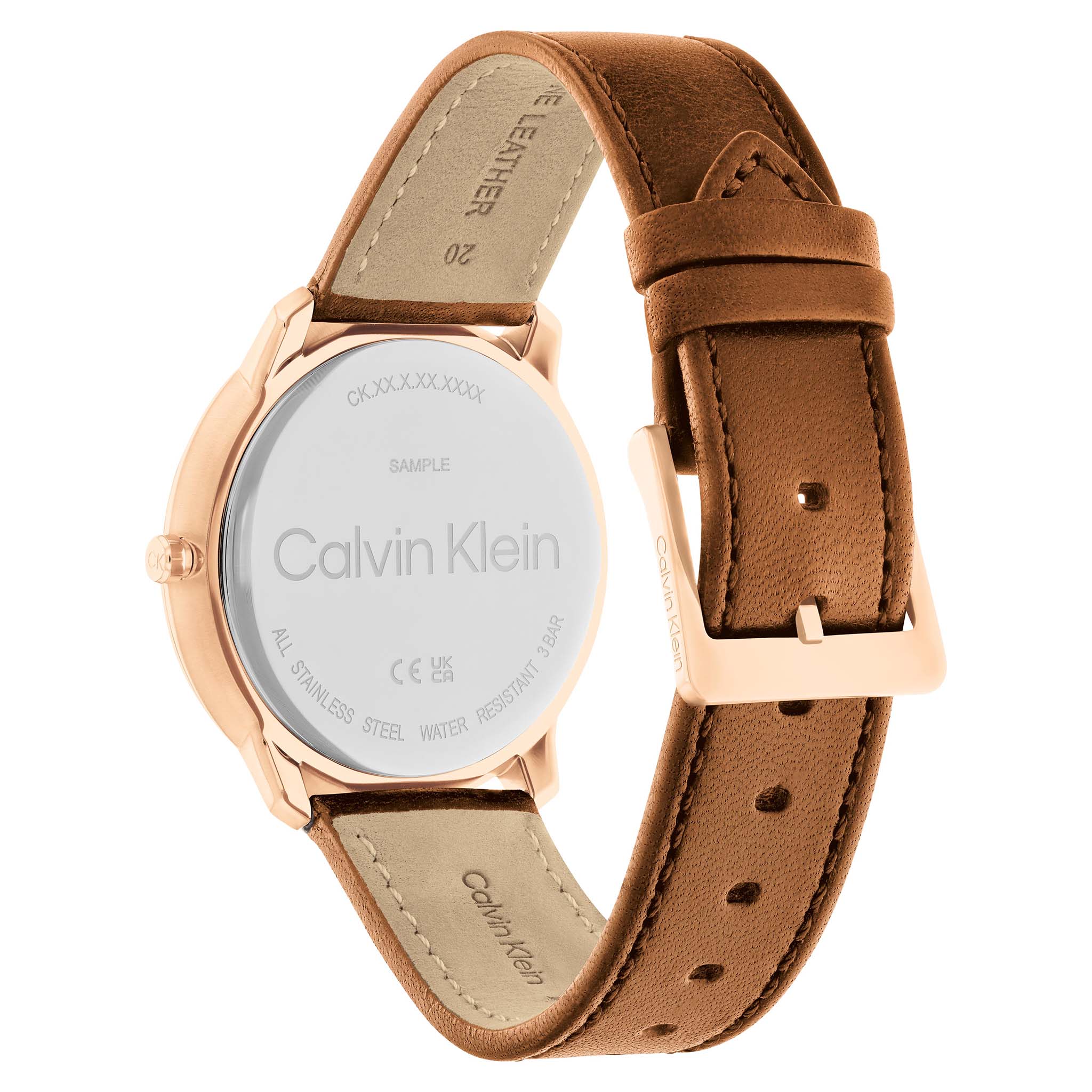 Calvin Klein Brown Leather Blue Dial Unisex Watch - 25200154