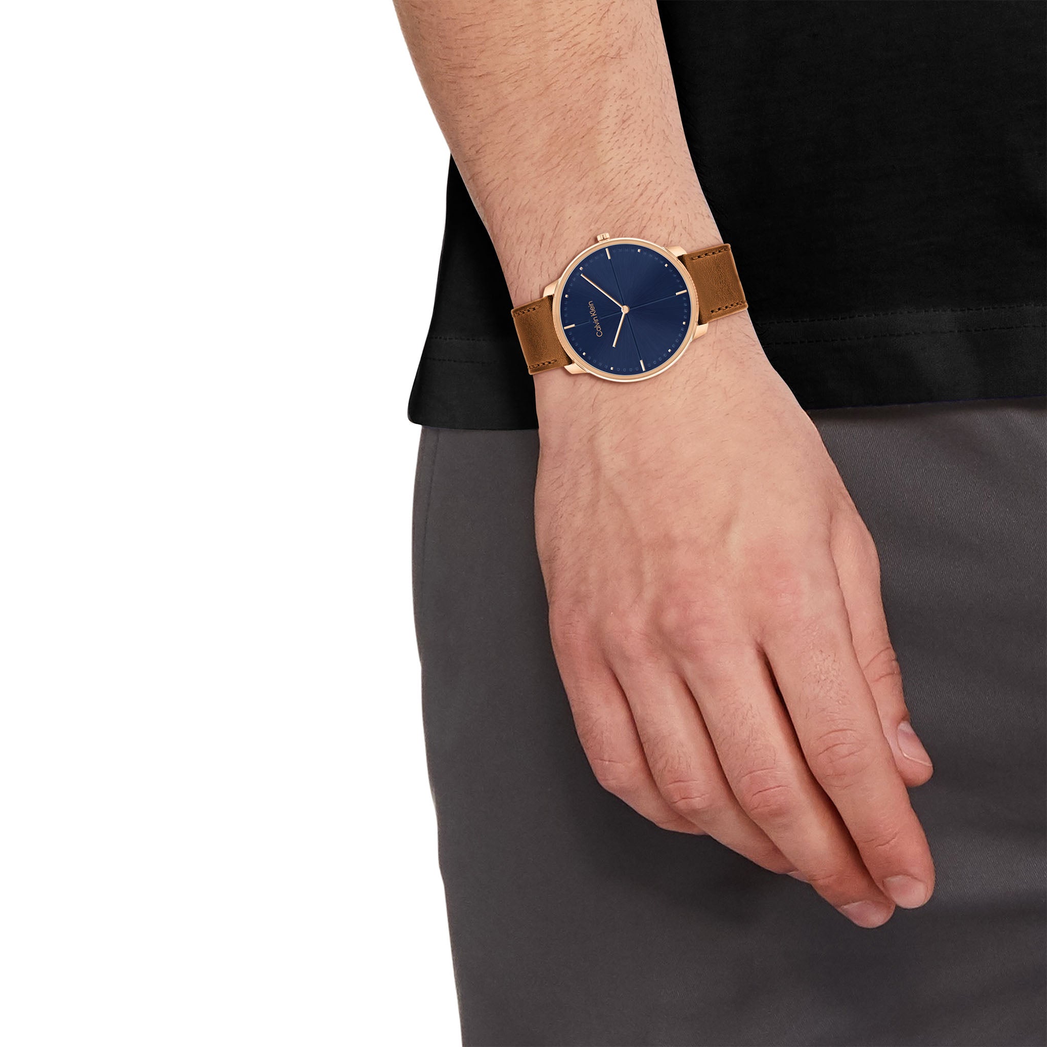 Calvin Klein Brown Leather Blue Dial Unisex Watch - 25200154