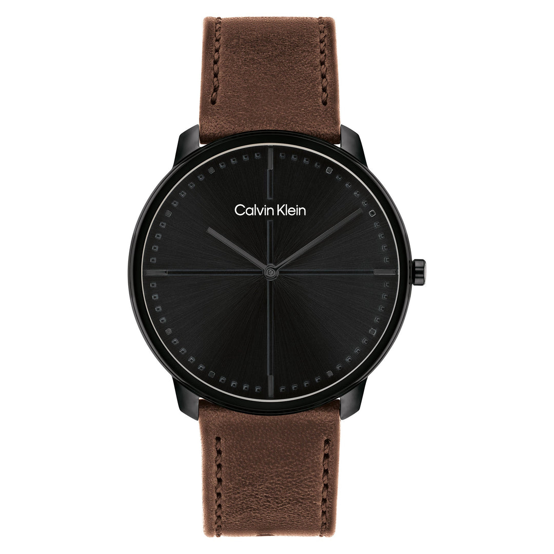 Calvin Klein Dark Brown Leather Black Dial Unisex Watch - 25200155