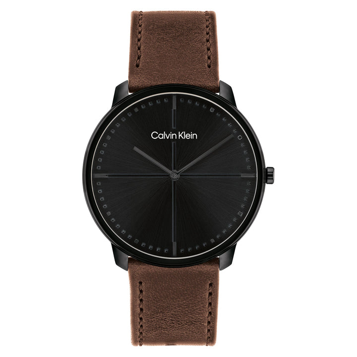 Calvin Klein Dark Brown Leather Black Dial Unisex Watch - 25200155