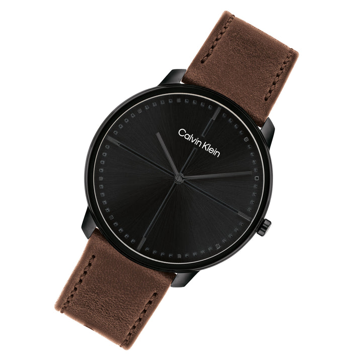 Calvin Klein Dark Brown Leather Black Dial Unisex Watch - 25200155