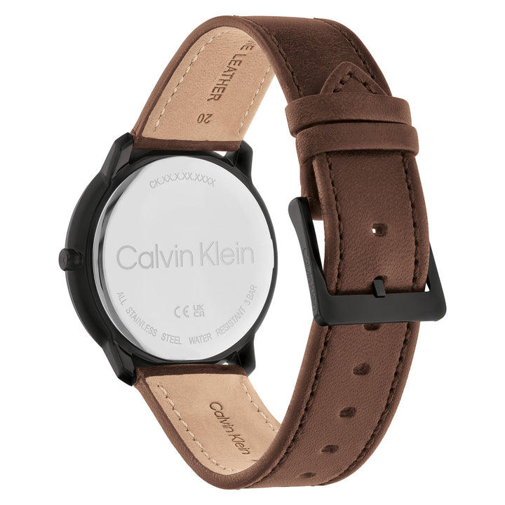 Calvin Klein Dark Brown Leather Black Dial Unisex Watch - 25200155