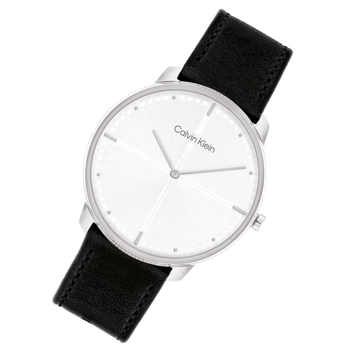 Calvin Klein Black Leather Silver White Dial Unisex Watch - 25200156