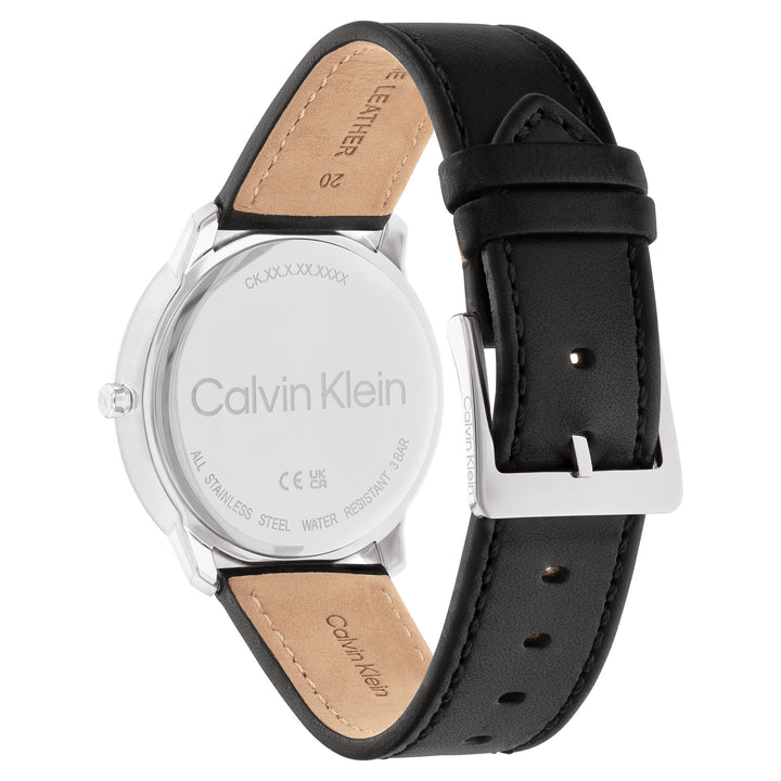 Calvin Klein Black Leather Silver White Dial Unisex Watch - 25200156