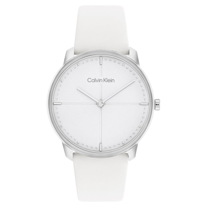 Calvin Klein White Leather Silver Dial Unisex Watch - 25200161