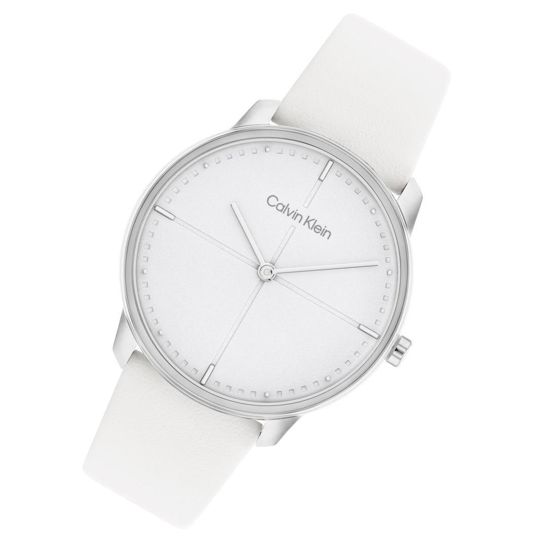 Calvin Klein White Leather Silver Dial Unisex Watch - 25200161