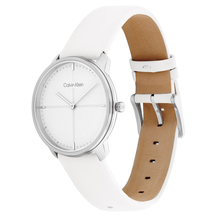 Calvin Klein White Leather Silver Dial Unisex Watch - 25200161