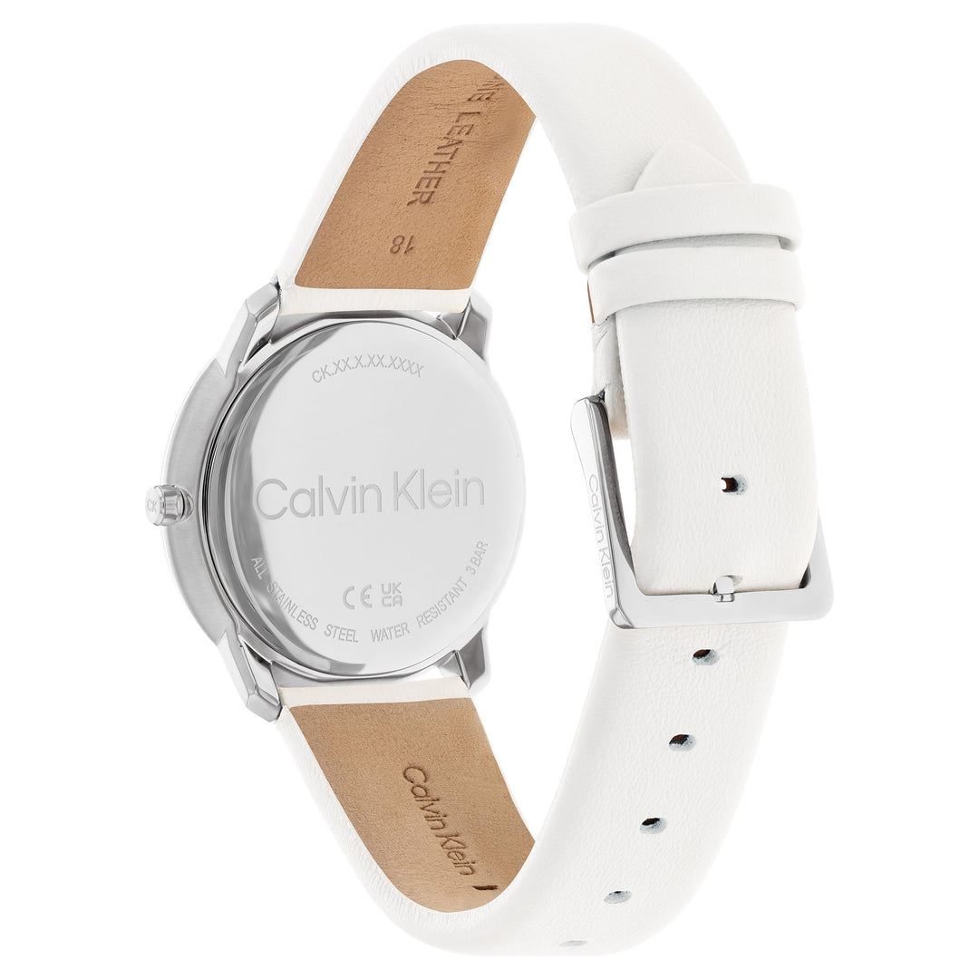 Calvin Klein White Leather Silver Dial Unisex Watch - 25200161