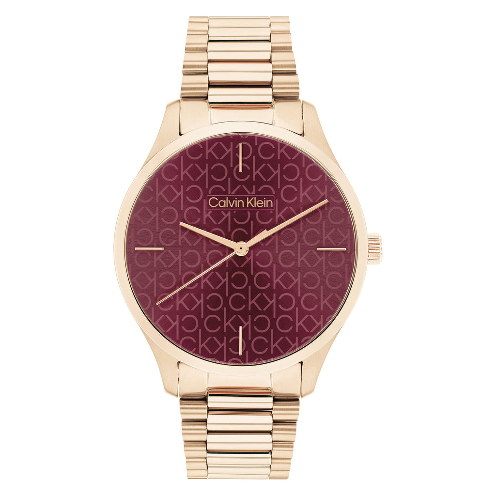 25200216 Calvin Klein Carnation Gold Steel Burgundy Dial Unisex Watch - 2520016