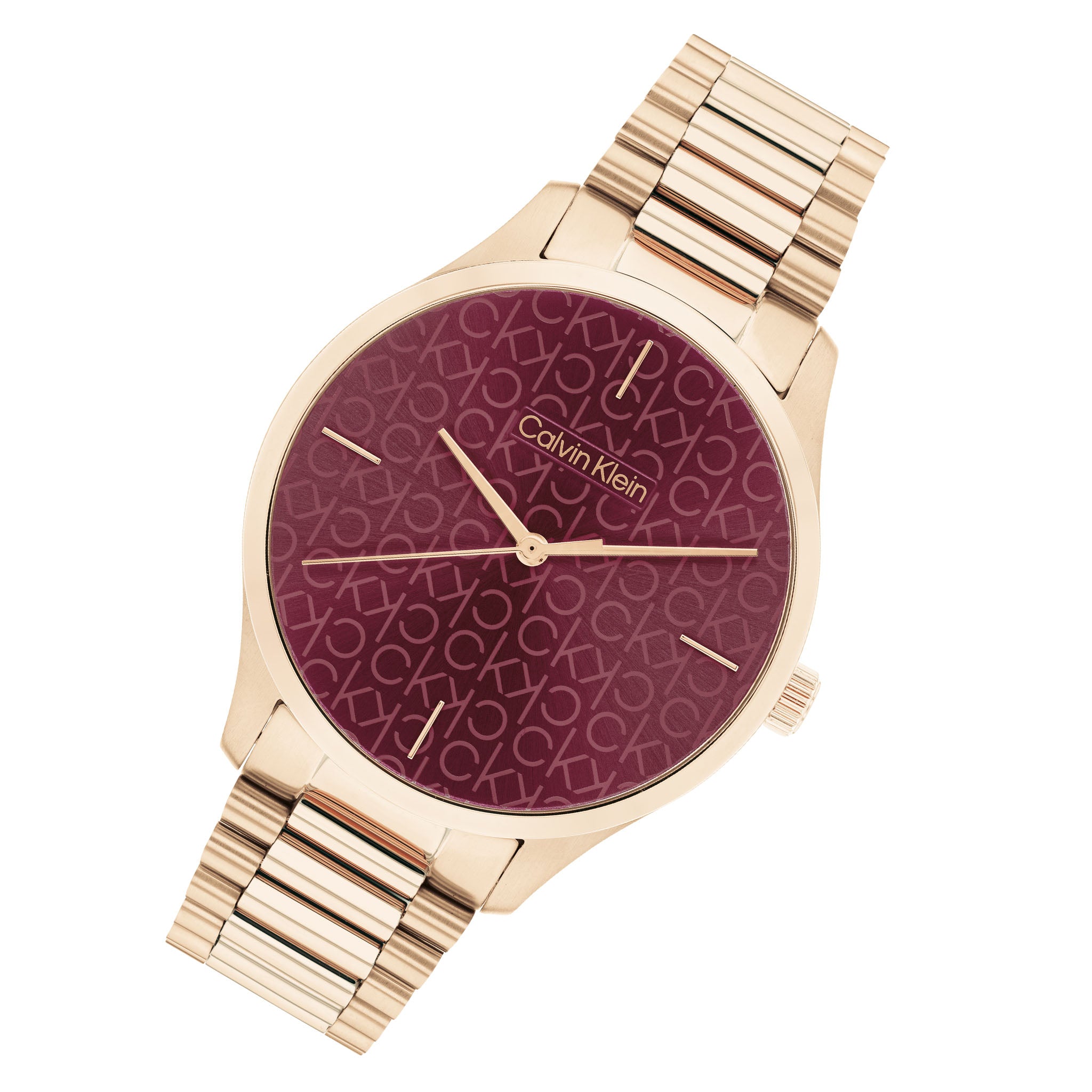 Calvin Klein Carnation Gold Steel Burgundy Dial Unisex Watch - 25200169