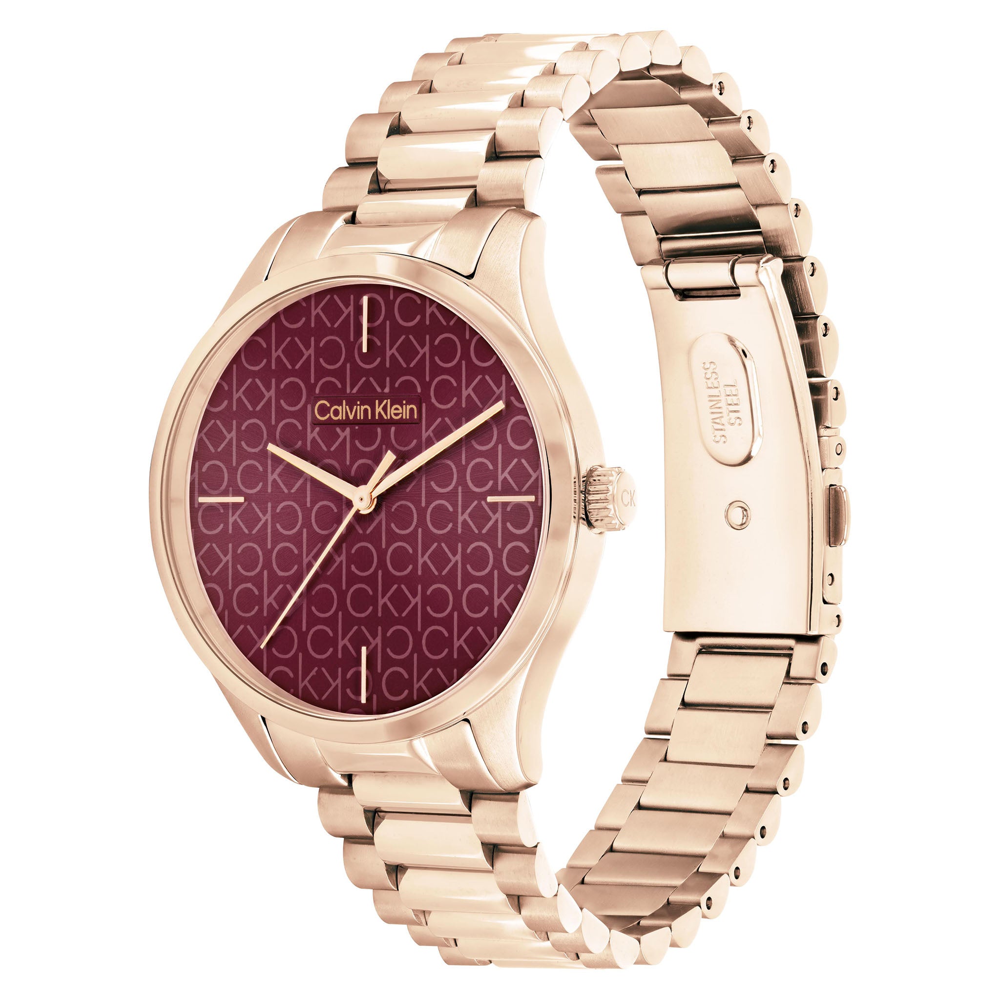 Calvin Klein Carnation Gold Steel Burgundy Dial Unisex Watch - 25200169