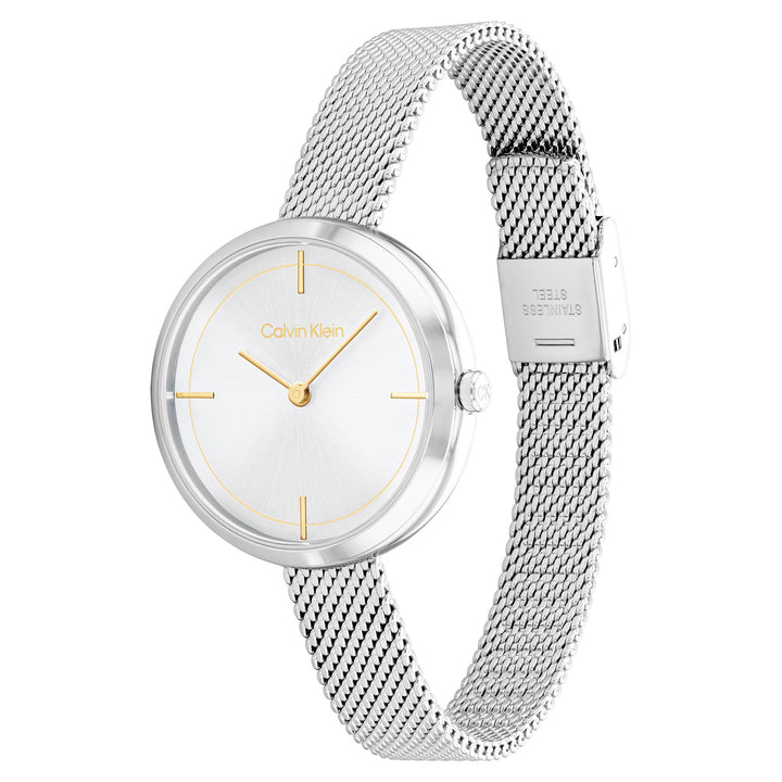 Calvin Klein Steel Mesh Silver White Dial Women's Watch - 25200184