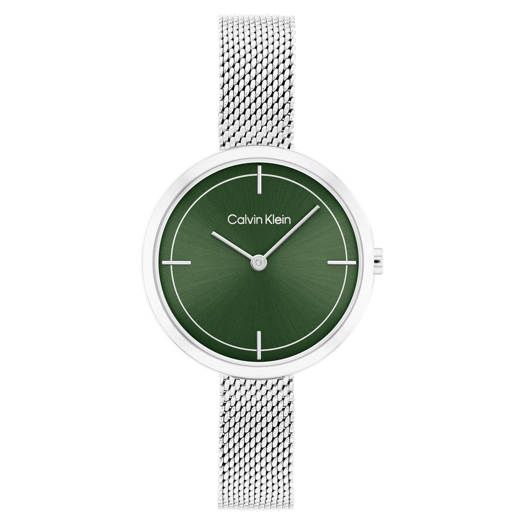 Calvin Klein Silver Mesh Green Dial Women's Watch - 25200185