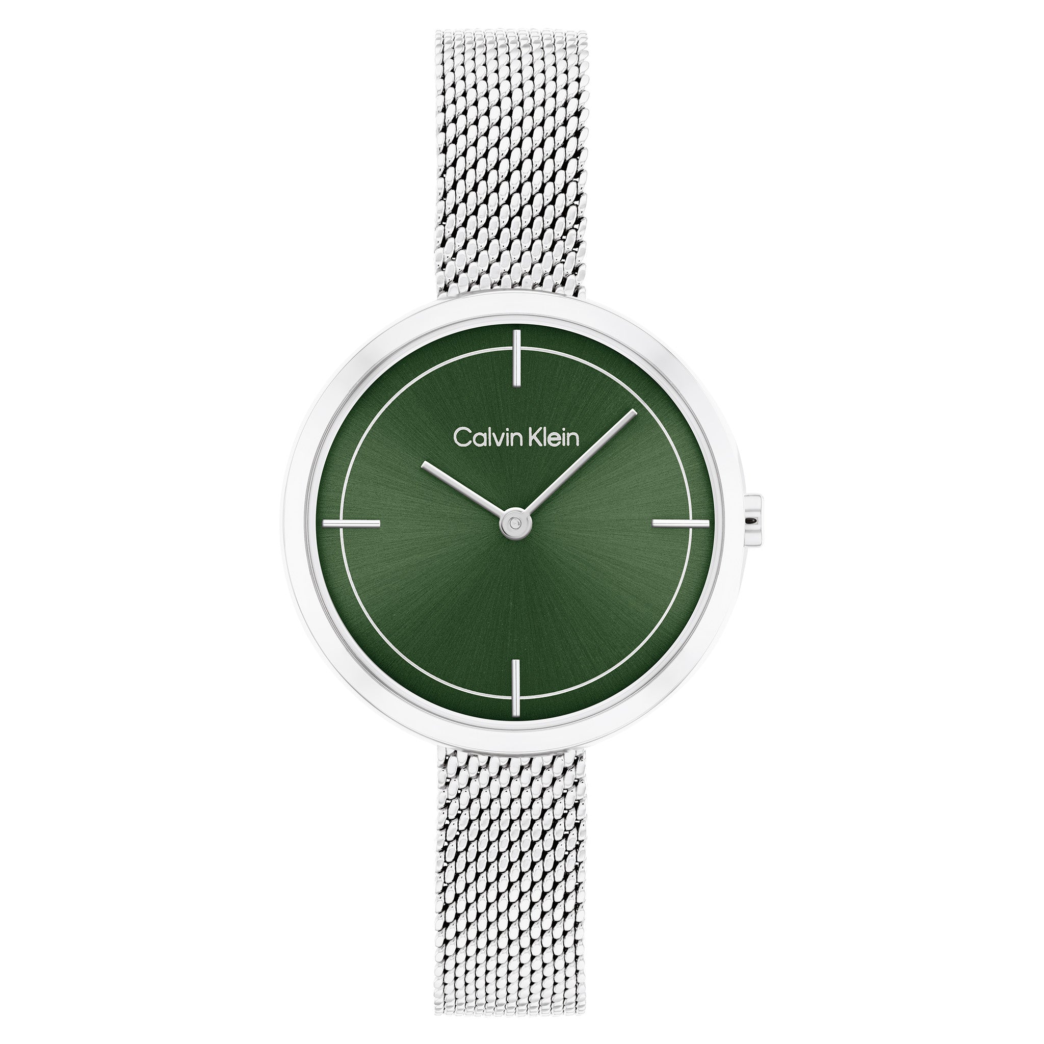 Calvin Klein Silver Mesh Green Dial Women's Watch - 25200185