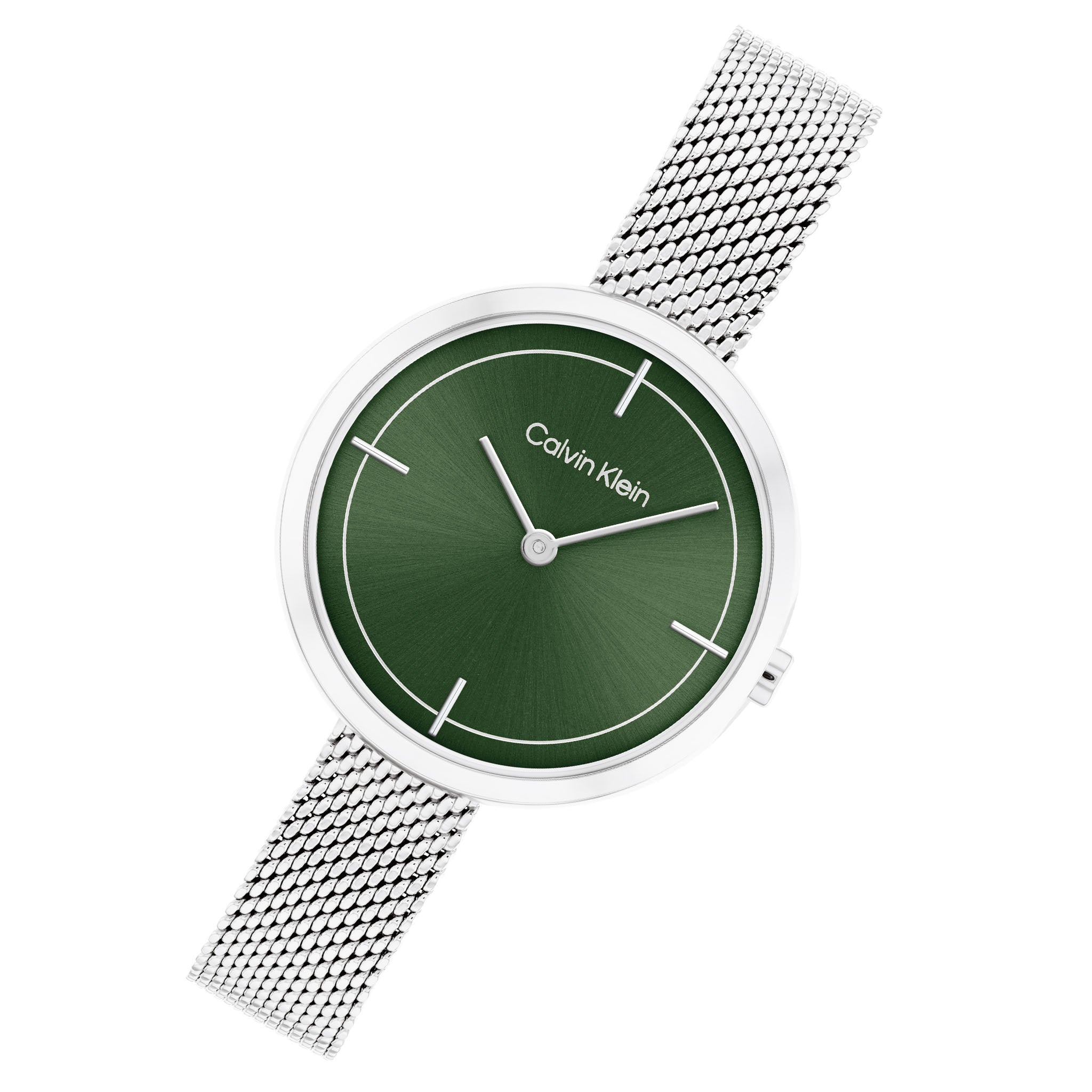 Calvin Klein Silver Mesh Green Dial Women's Watch - 25200185