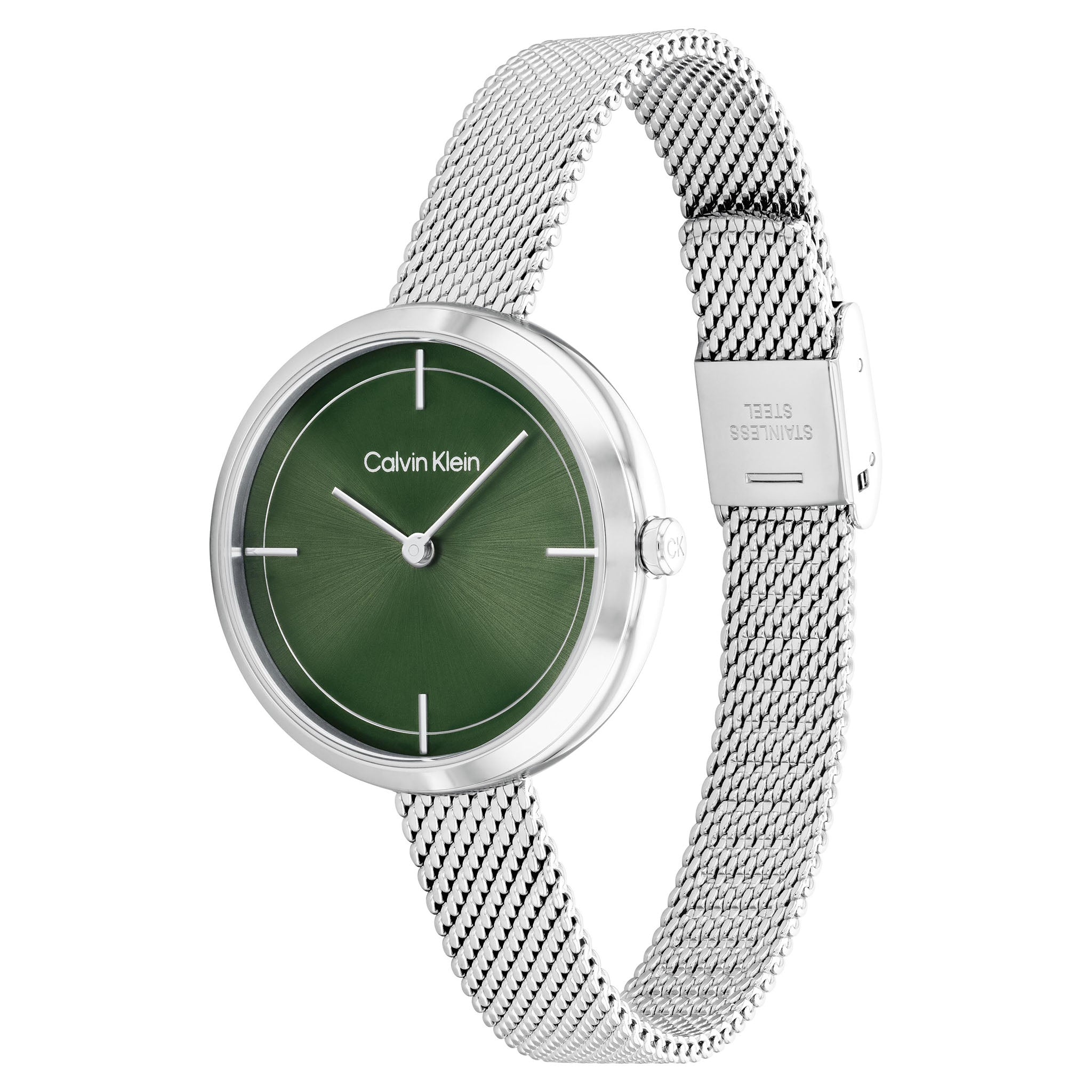 Calvin Klein Silver Mesh Green Dial Women's Watch - 25200185