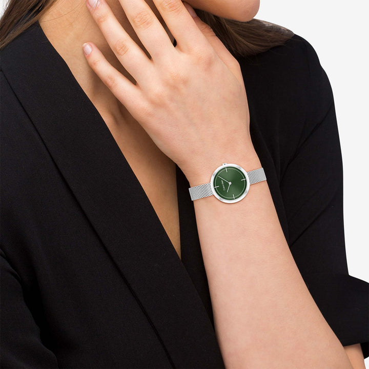 Calvin Klein Silver Mesh Green Dial Women's Watch - 25200185