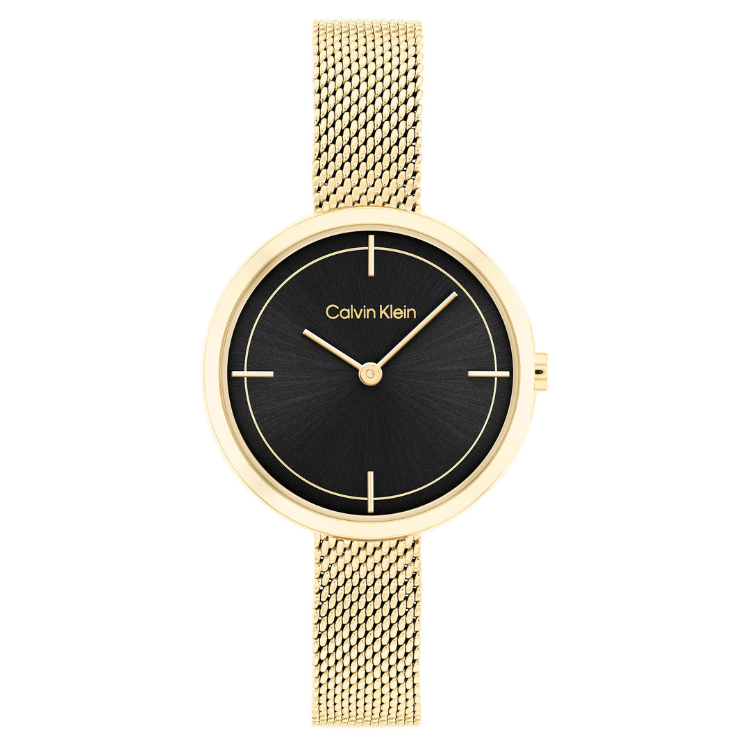 Calvin Klein Gold Mesh Black Dial Women's Watch - 25200186