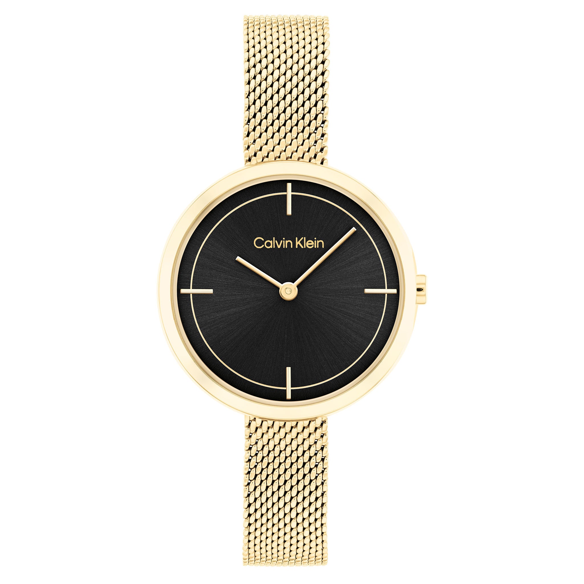 Calvin Klein Gold Mesh Black Dial Women's Watch - 25200186
