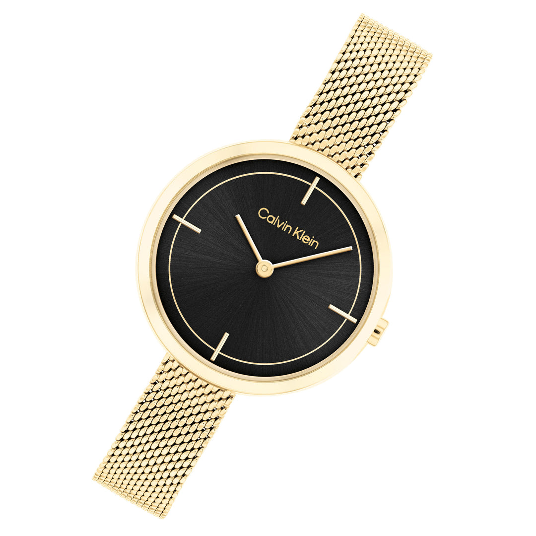 Calvin Klein Gold Mesh Black Dial Women's Watch - 25200186