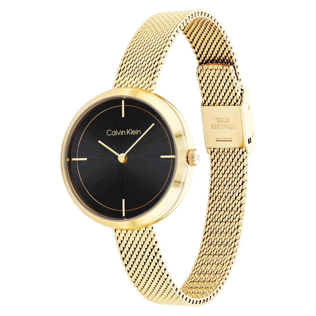 Calvin Klein Gold Mesh Black Dial Women's Watch - 25200186