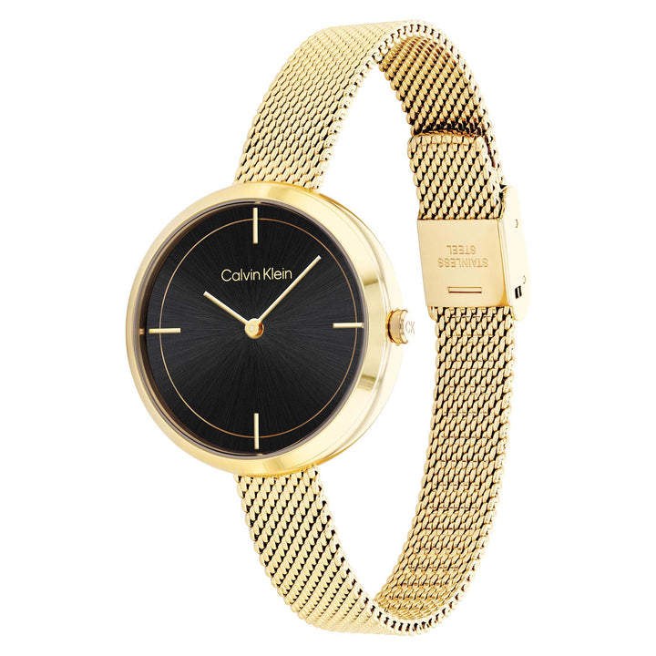 Calvin Klein Gold Mesh Black Dial Women's Watch - 25200186