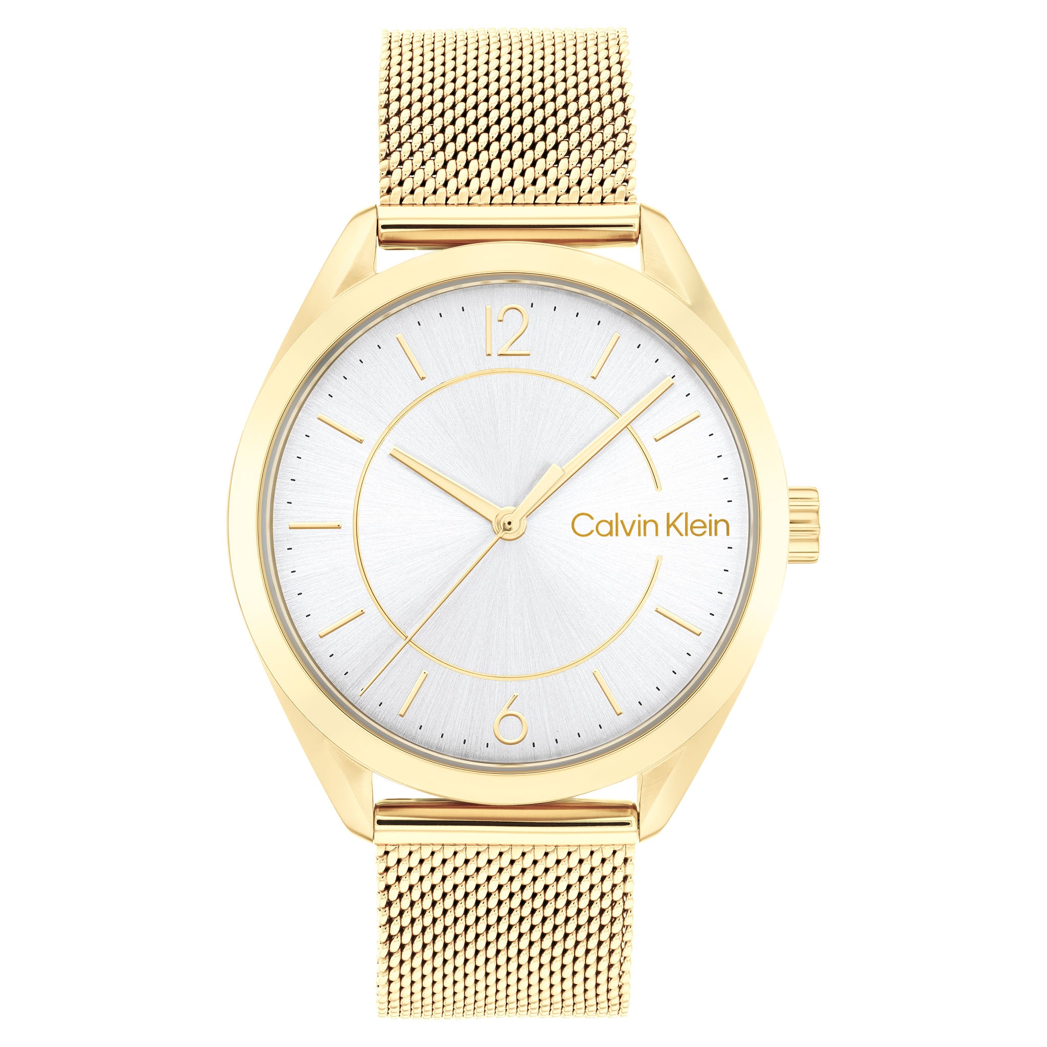 Calvin Klein Gold Mesh Silver White Dial Women's Watch - 25200195
