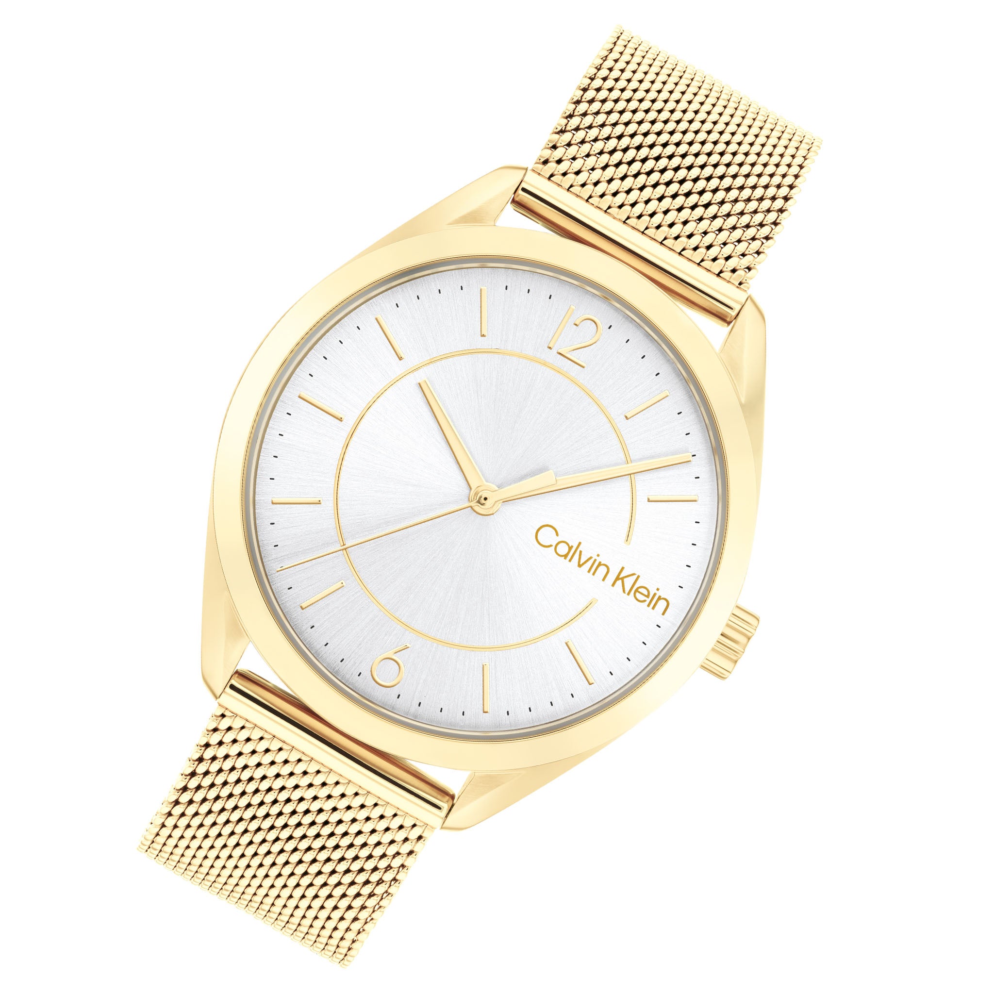 Calvin Klein Gold Mesh Silver White Dial Women's Watch - 25200195
