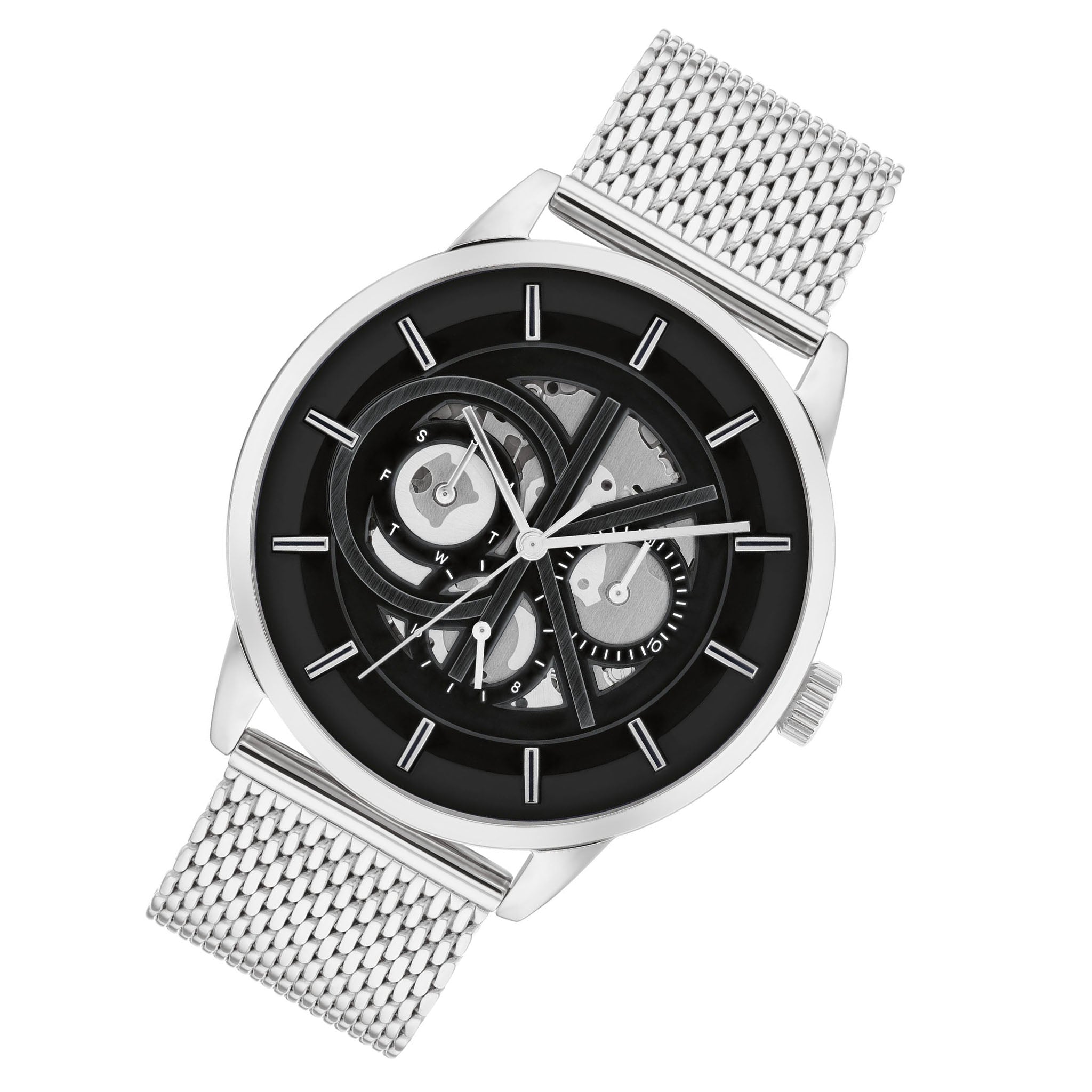 Calvin Klein Silver Mesh Black Dial Multi-function Men's Watch - 25200213