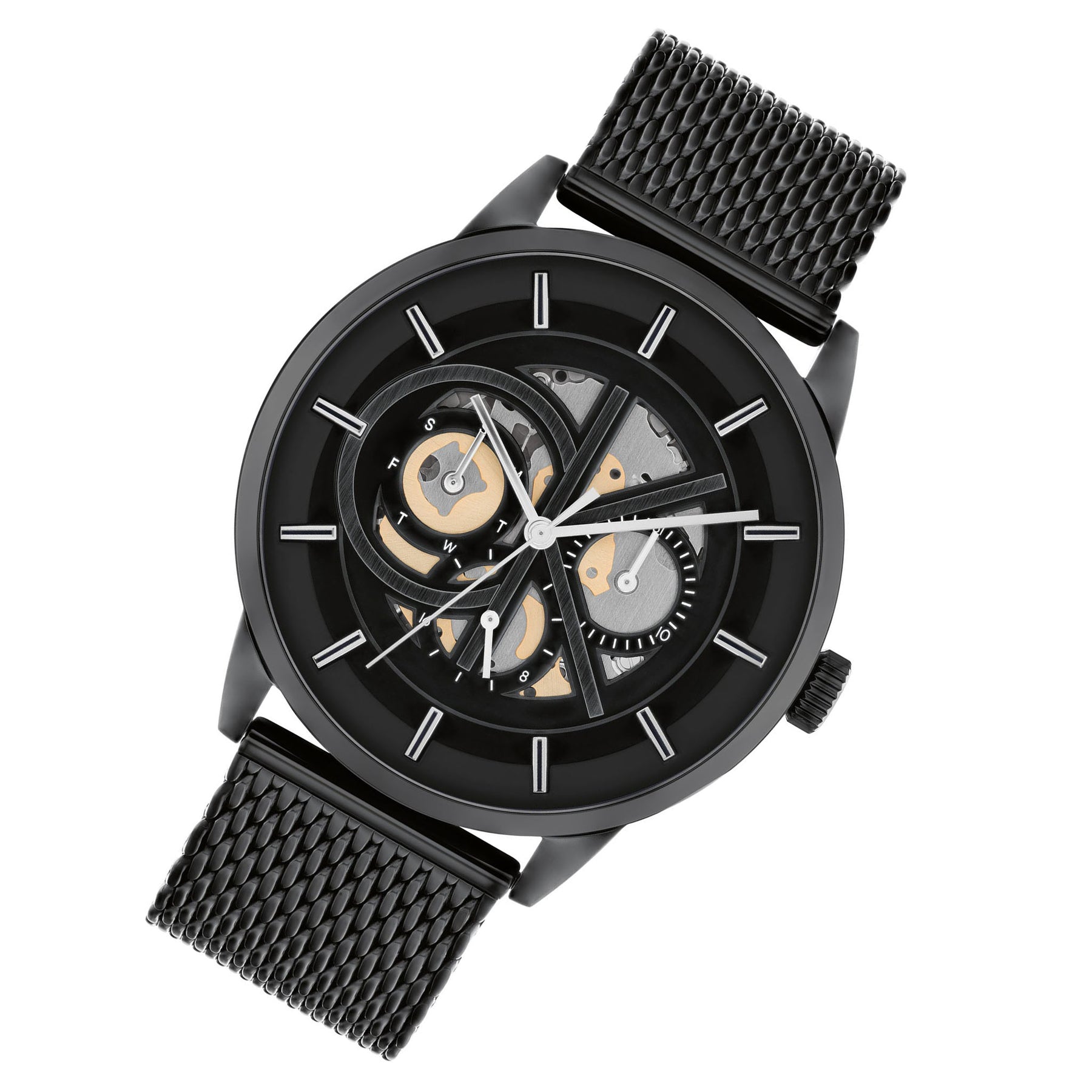 Calvin Plated Watch Skeleton Klein Ionic Men\'s Australia The Dial – Watch Multi-function Black Black Modern 25200214 Steel Factory -