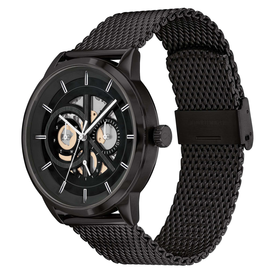 Black Plated – Multi-function Skeleton Australia Steel Klein Dial - 25200214 Black Watch The Watch Calvin Men\'s Factory Ionic Modern