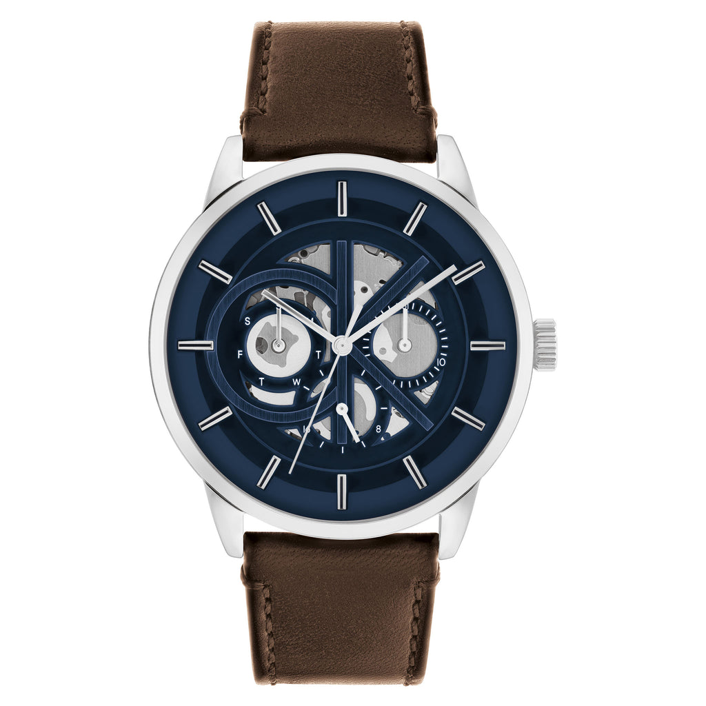25200216 Calvin Klein Brown Leather Blue Dial Multi-function Men's Watch - 2520