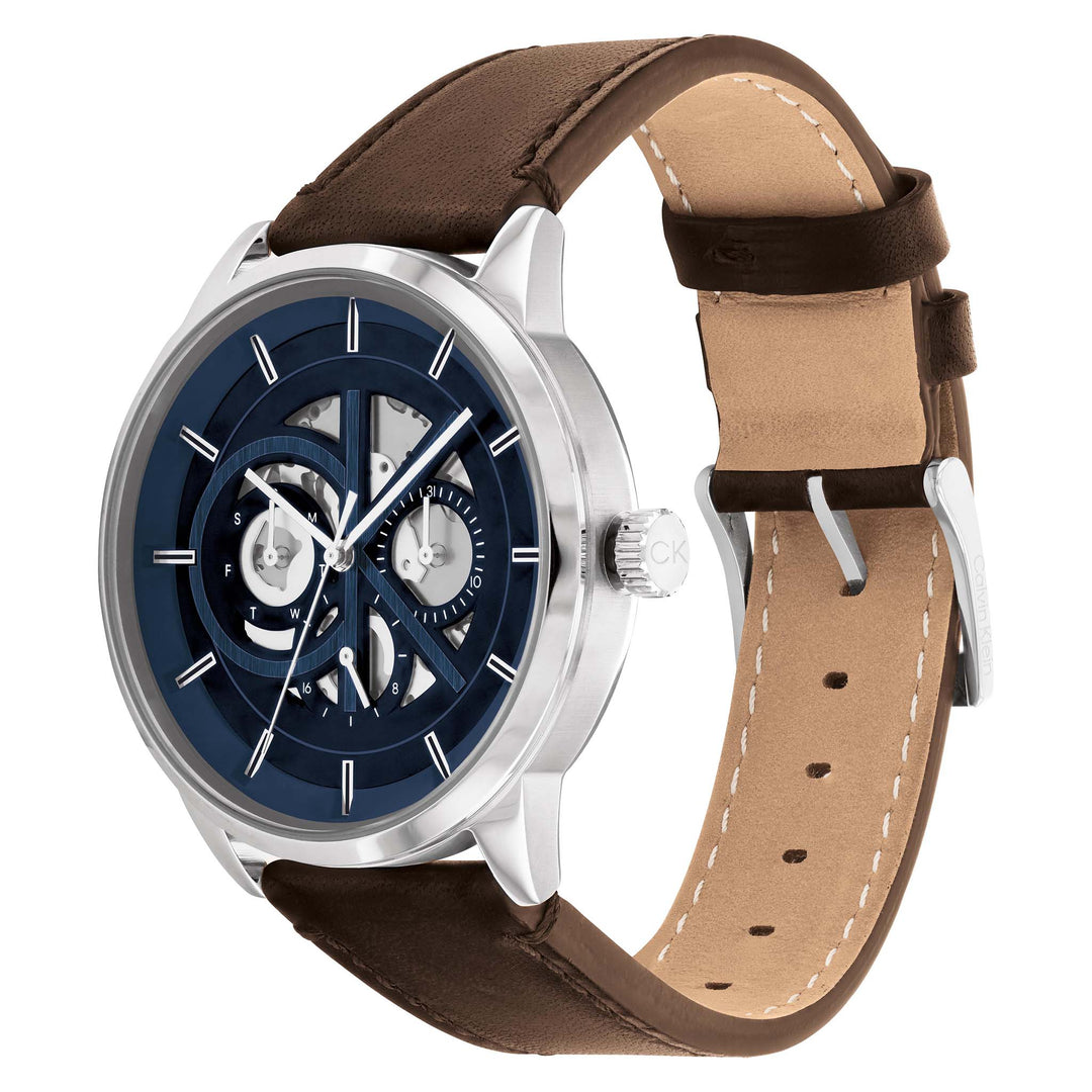 Calvin Klein Brown Leather Blue Multi-function Men\'s Watch Factory The Watch – - 2520 Dial Australia