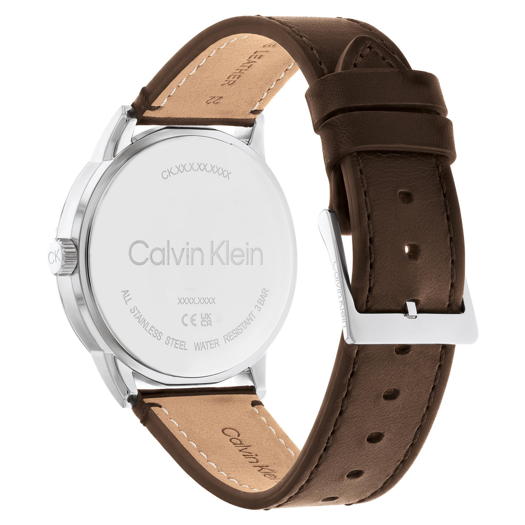 Calvin Klein Brown Leather Blue Dial Multi-function Men's Watch - 25200216