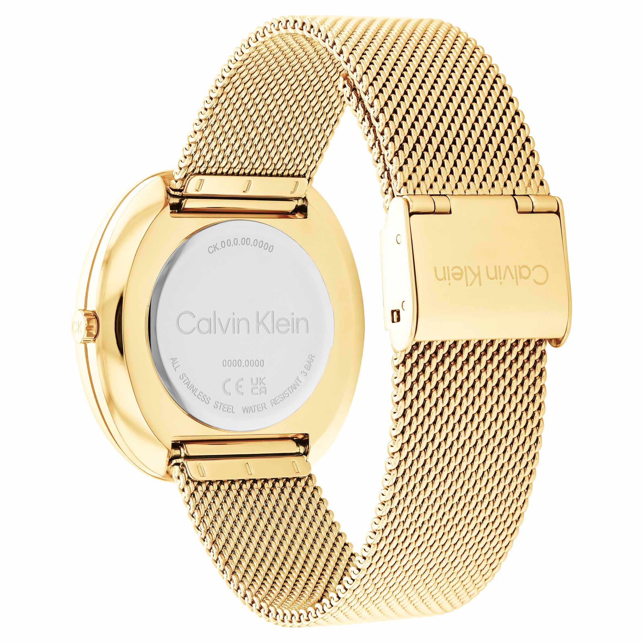 Calvin Klein Gold Steel Mesh Silver White Dial Women's Watch - 25200246