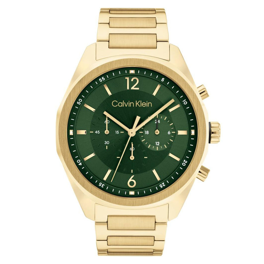 Calvin Klein Ck Force Ionic Plated Thin Gold Steel Green Dial Fashion Chrono Men's Watch - 25200266