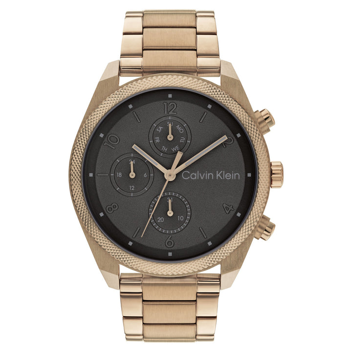 Calvin Klein Impact Ionic Plated Beige Gold Steel Cool Grey Dial Multi-function Men's - 25200357
