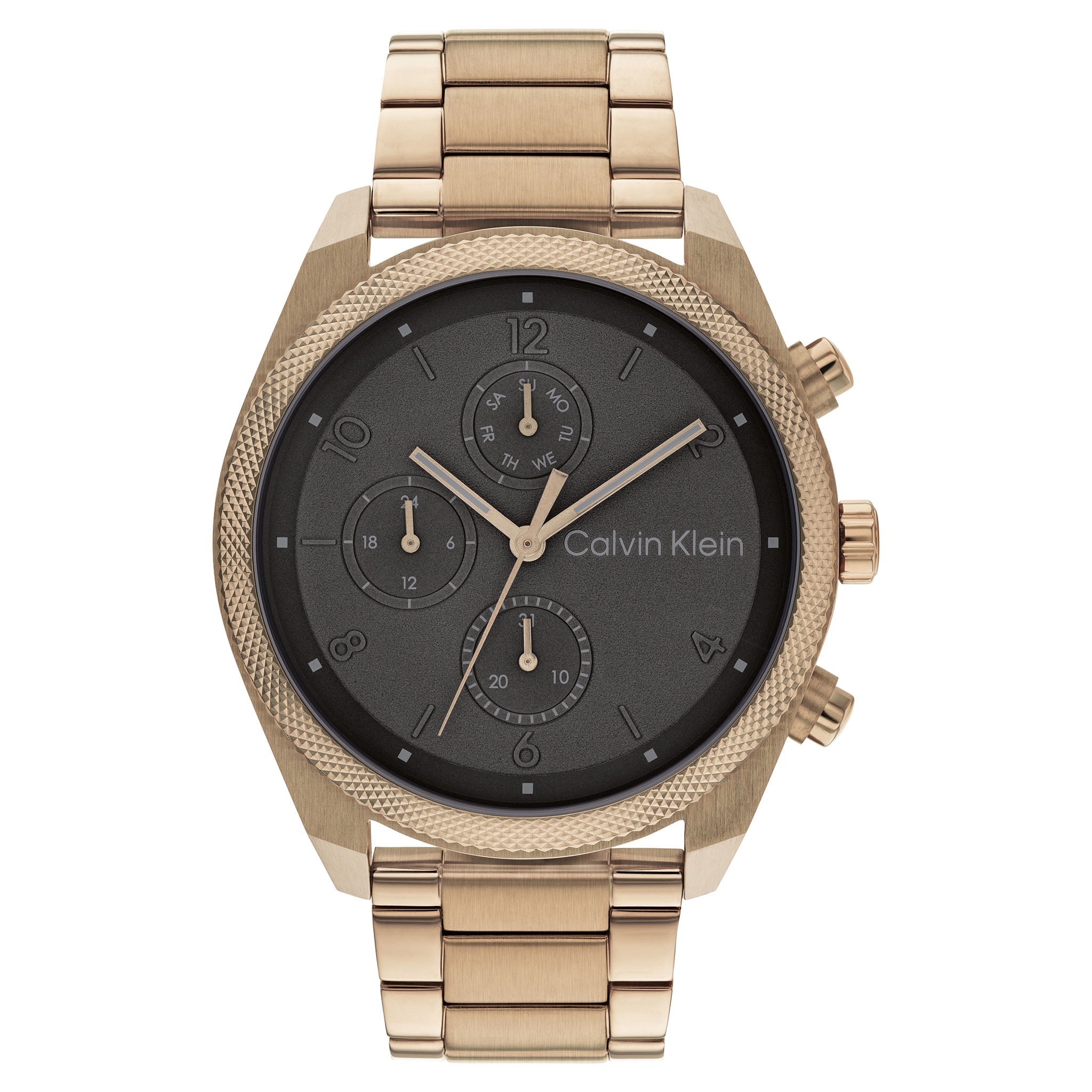 Calvin Klein Impact Ionic Plated Beige Gold Steel Cool Grey Dial Multi-function Men's - 25200357