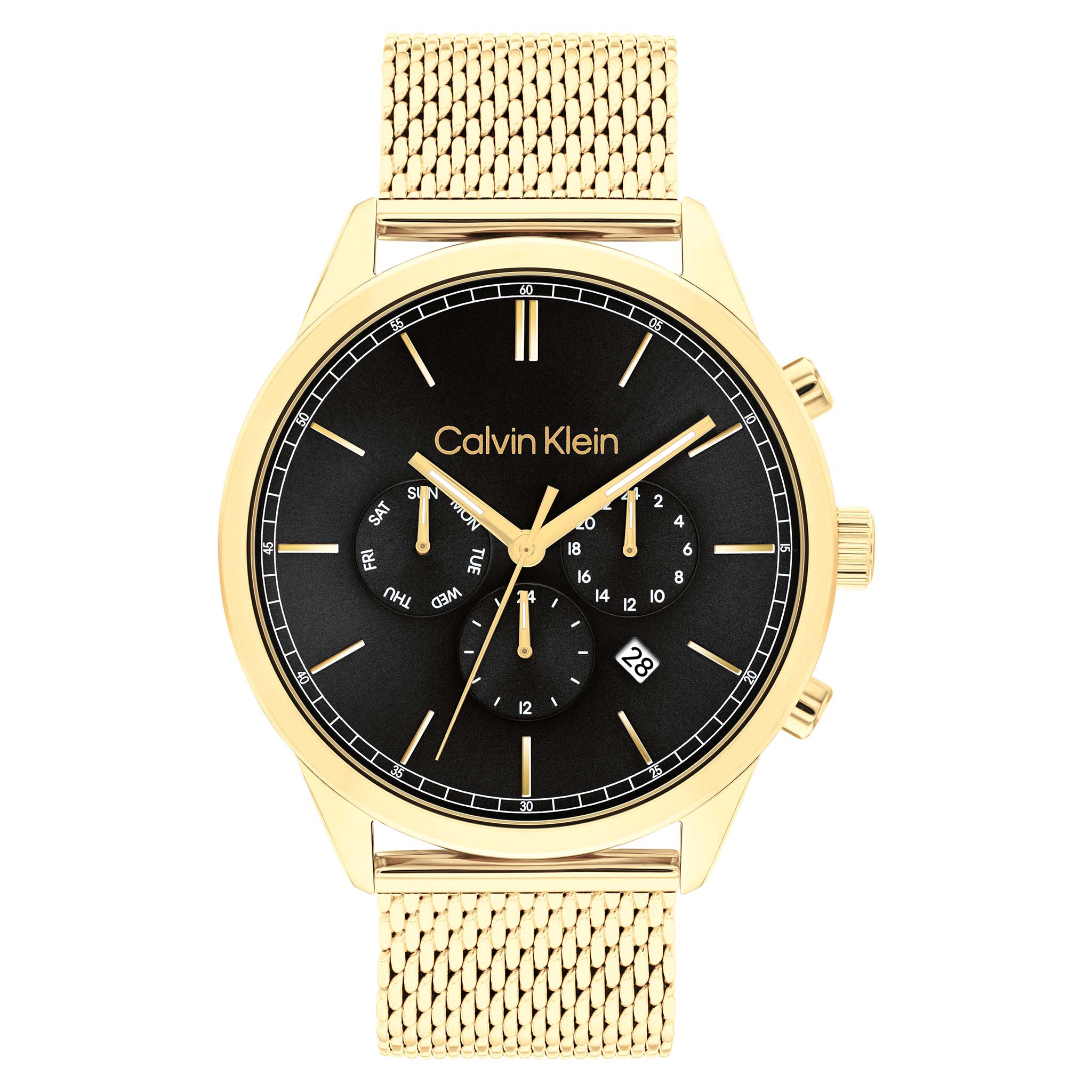 Calvin Klein Gold Steel Mesh Black Dial Multi function Men s Watch 2 The Watch Factory Australia