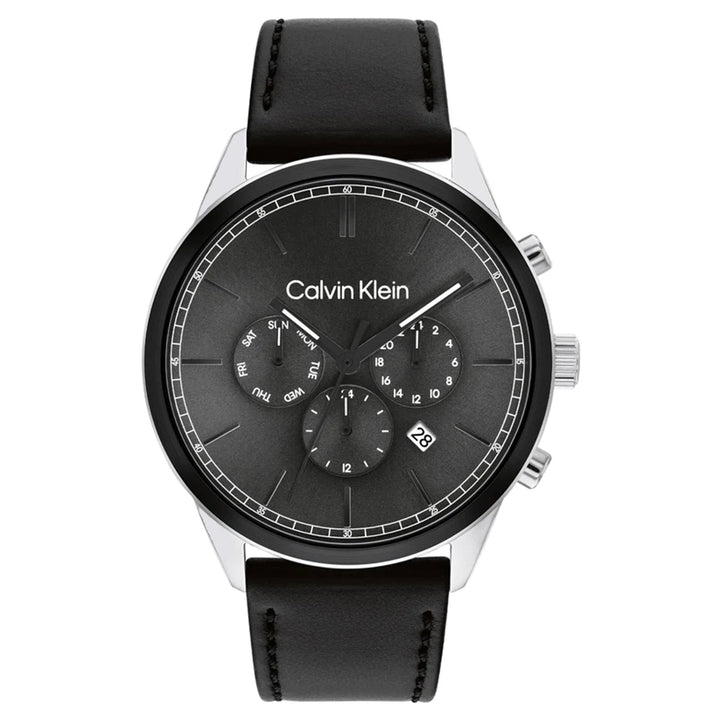 Calvin Klein Black Leather Dark Grey Dial Multi-function Men's Watch - 25200379