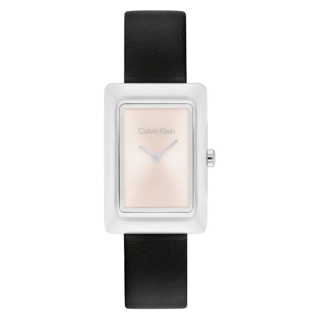 Calvin Klein Black Leather Blush Dial Women's Watch - 25200400