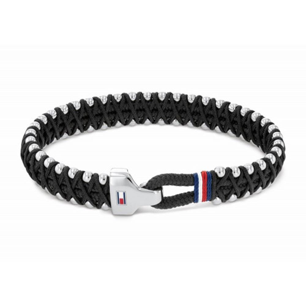 Tommy Hilfiger Stainless Steel & Black Cord Men's Rope Bracelet - 2790266S