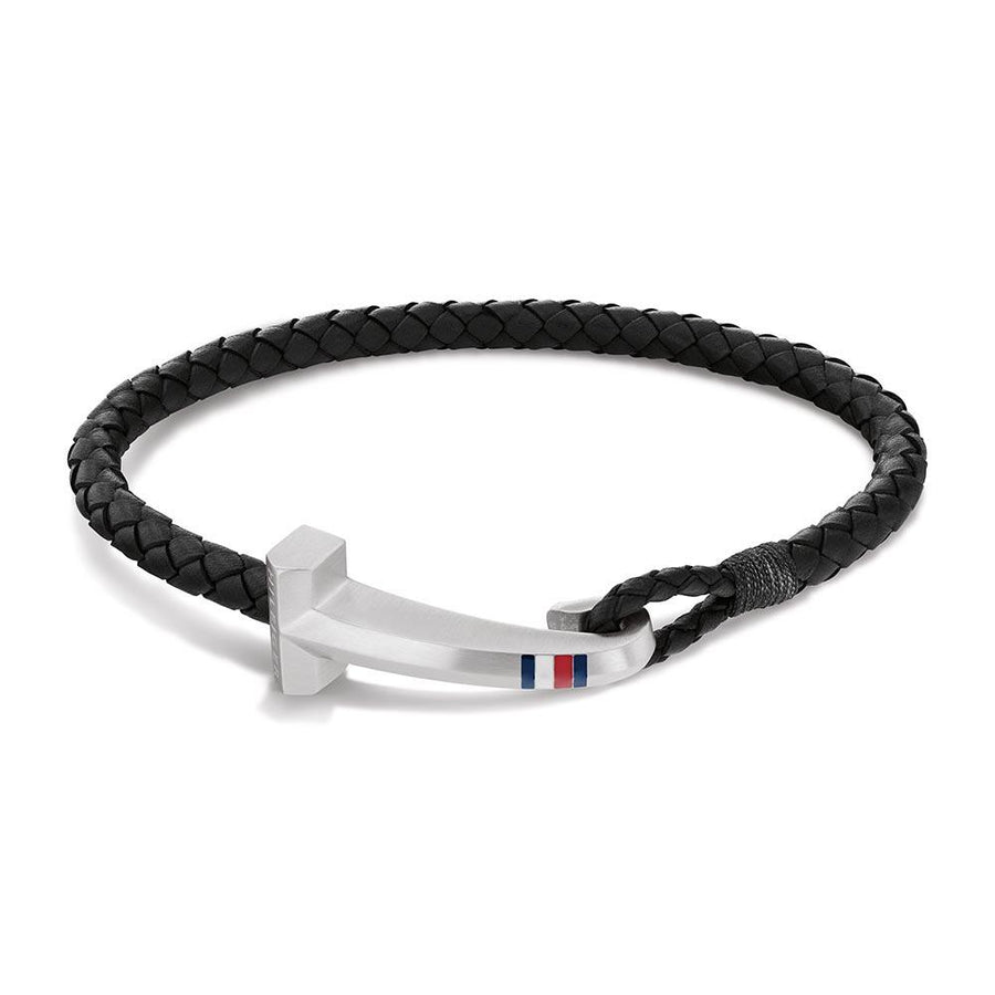 Tommy Hilfiger Stainless Steel & Black Leather Men's Bracelet - 2790277S