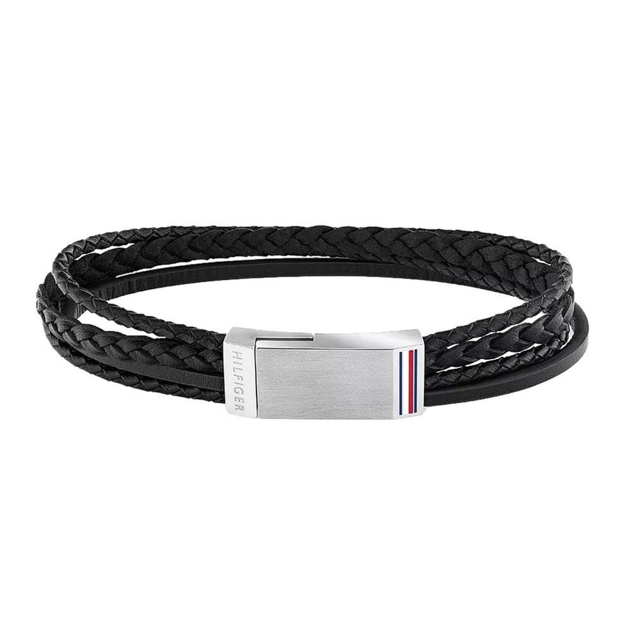 Tommy Hilfiger Stainless Steel & Black Leather Men's Bracelet - 2790281L