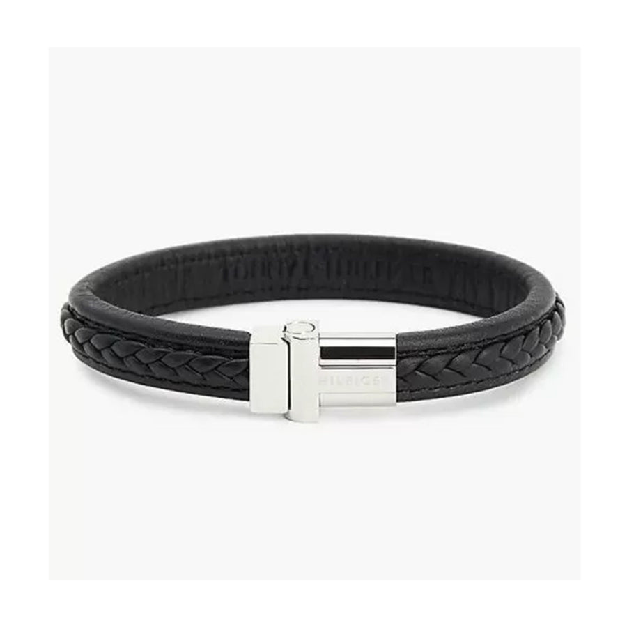 Tommy Hilfiger Jewellery Stainless Steel & Black Leather Men's Leather Bracelet - 2790375