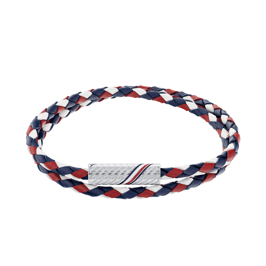 Tommy Hilfiger Jewellery Stainless Steel & Th Red & White & Blue Leather Men's Rope Bracelet - 2790472