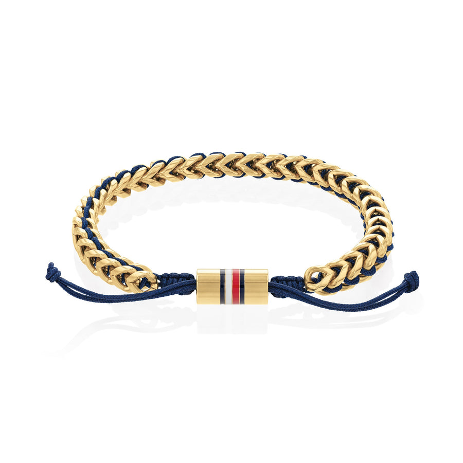 Tommy Hilfiger Jewellery Gold Steel & Navy Nylon Cord Men's Rope Bracelet - 2790512