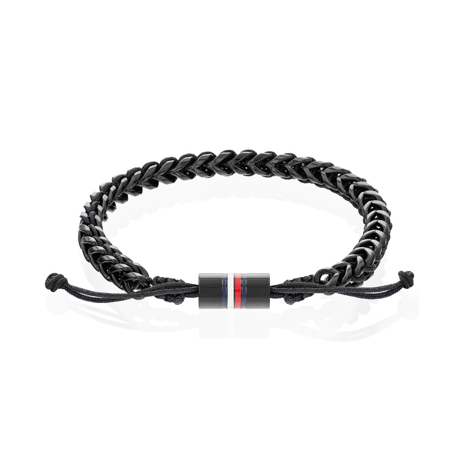 Tommy Hilfiger Jewellery Black Steel & Black Nylon Cord Men's Rope Bracelet - 2790513