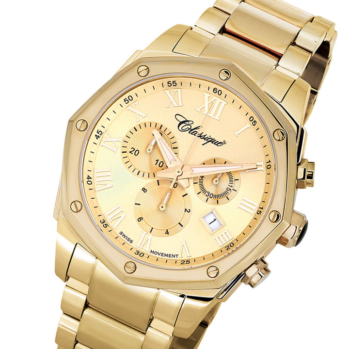 Classique Elegance Gold Steel Men's Swiss Watch - 28141G
