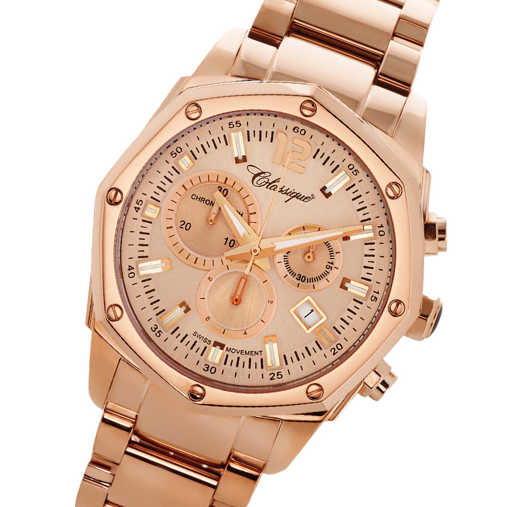 Classique Elegance Rose Gold Steel Men's Swiss Watch - 28141R